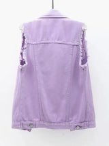 Full Size Button Down Raw Hem Sleeveless Denim Jacket Plus Size - Trendsi - Flyclothing LLC