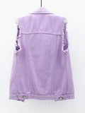 Full Size Button Down Raw Hem Sleeveless Denim Jacket Plus Size - Trendsi