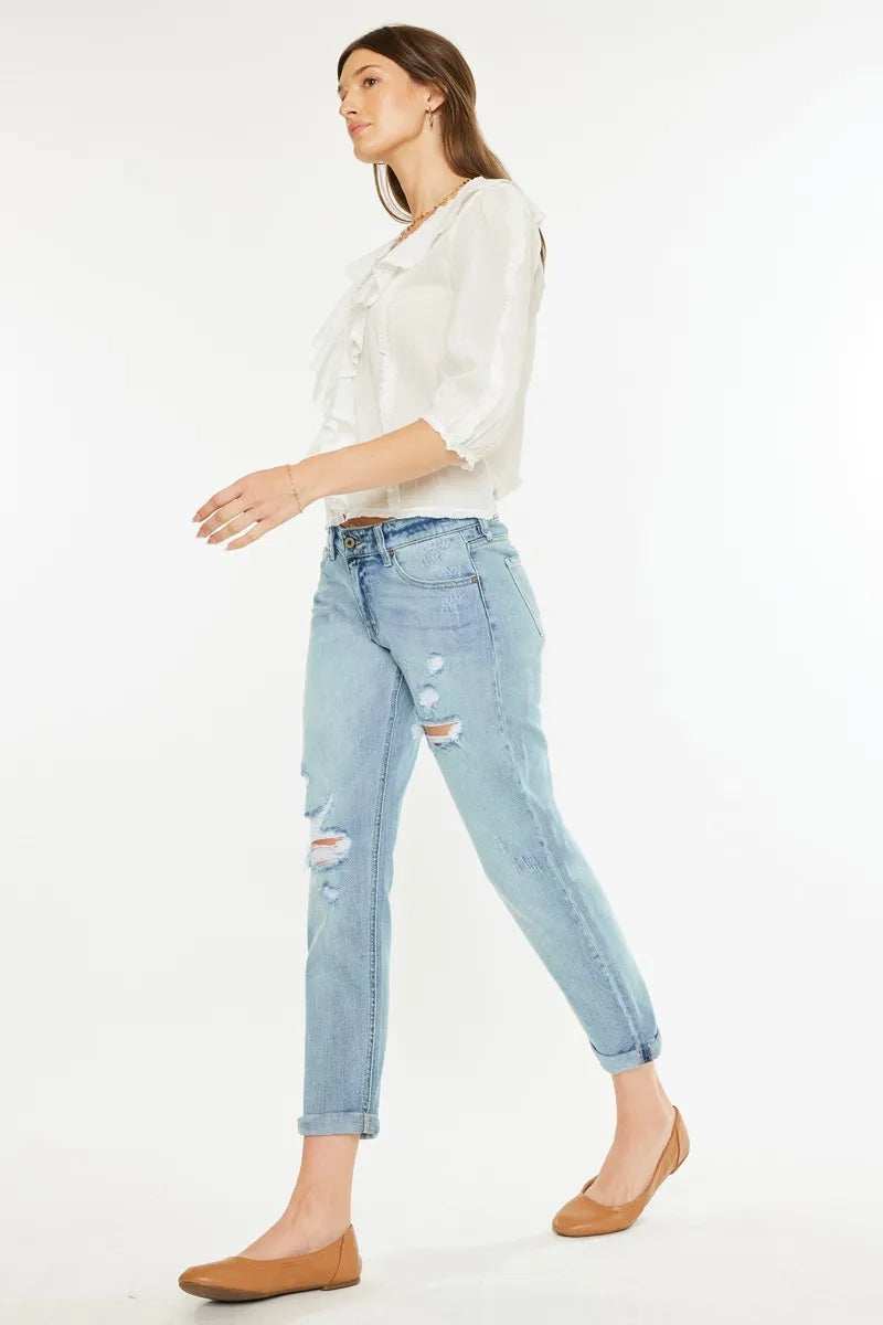 Kancan Mid Rise Distressed Boyfriend Fit Jeans - Trendsi - Flyclothing LLC