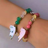 2 Piece Beaded Cat Charm Bracelet - Trendsi - Flyclothing LLC