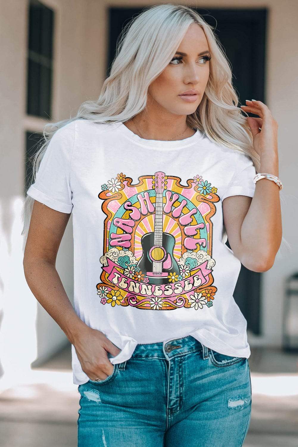 Graphic Round Neck Short Sleeve T-Shirt - Trendsi - Flyclothing LLC