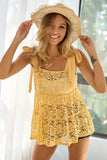 BiBi Floral Lace Tiered Top with Shoulder Ribbon Tied - Trendsi