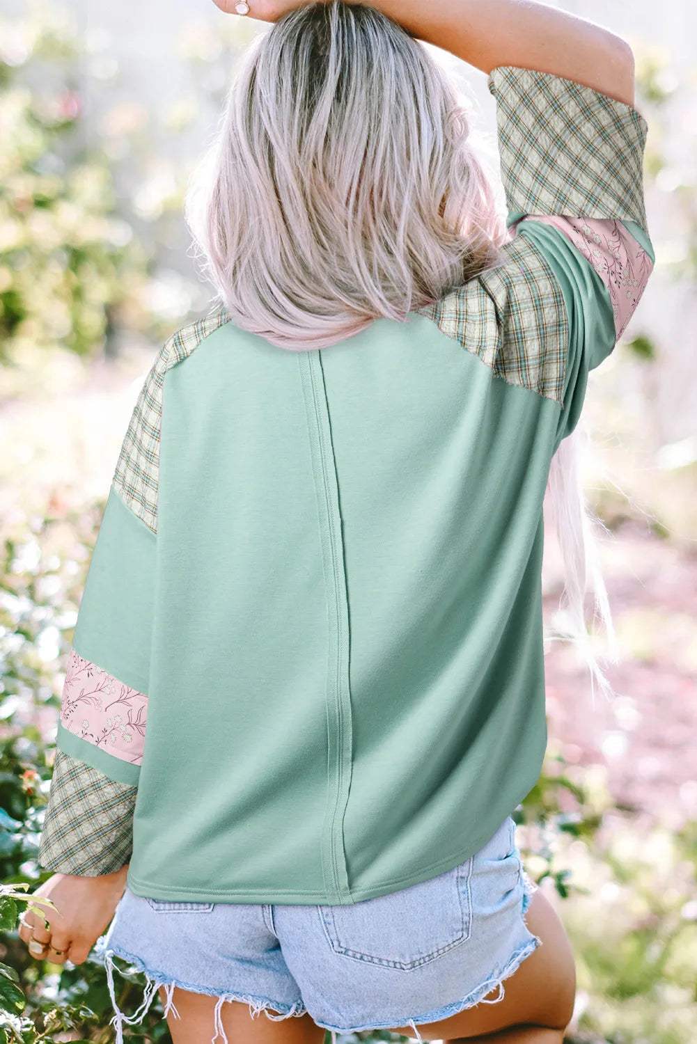 Heart Plaid Round Neck Long Sleeve Blouse - Trendsi - Flyclothing LLC