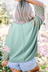 Heart Plaid Round Neck Long Sleeve Blouse - Trendsi - Flyclothing LLC