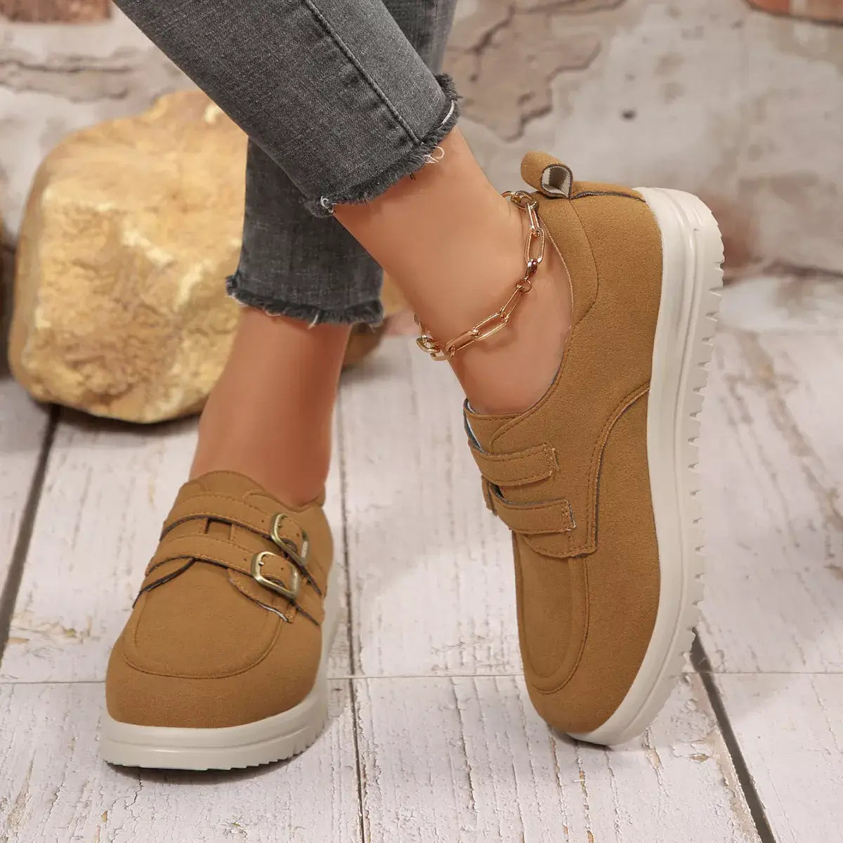 Buckle Accent Casual Loafers - Trendsi - Flyclothing LLC
