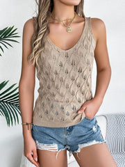 Openwork Wide Strap Knit Vest - Trendsi
