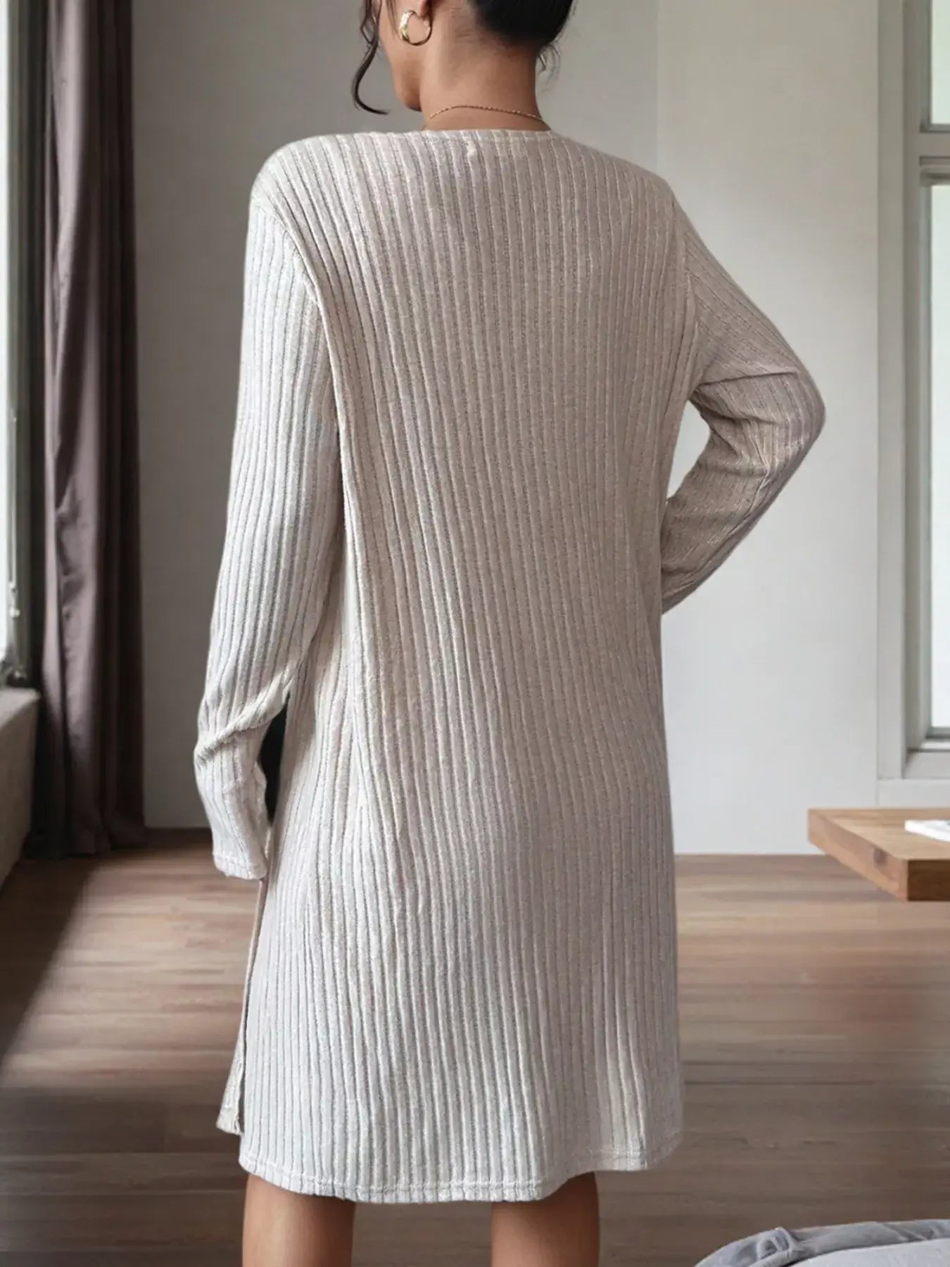 Ribbed Knit Tank Dress and Cardigan Set - Trendsi - Flyclothing LLC