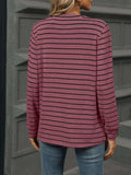 Striped Henley T-Shirt with Button Detail - Trendsi - Flyclothing LLC