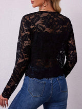 Lace Open Front Long Sleeve Jacket - Trendsi - Flyclothing LLC