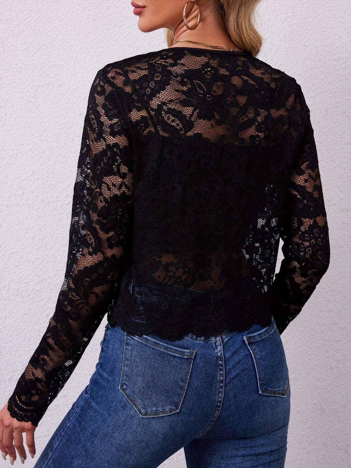 Lace Open Front Long Sleeve Jacket - Trendsi - Flyclothing LLC