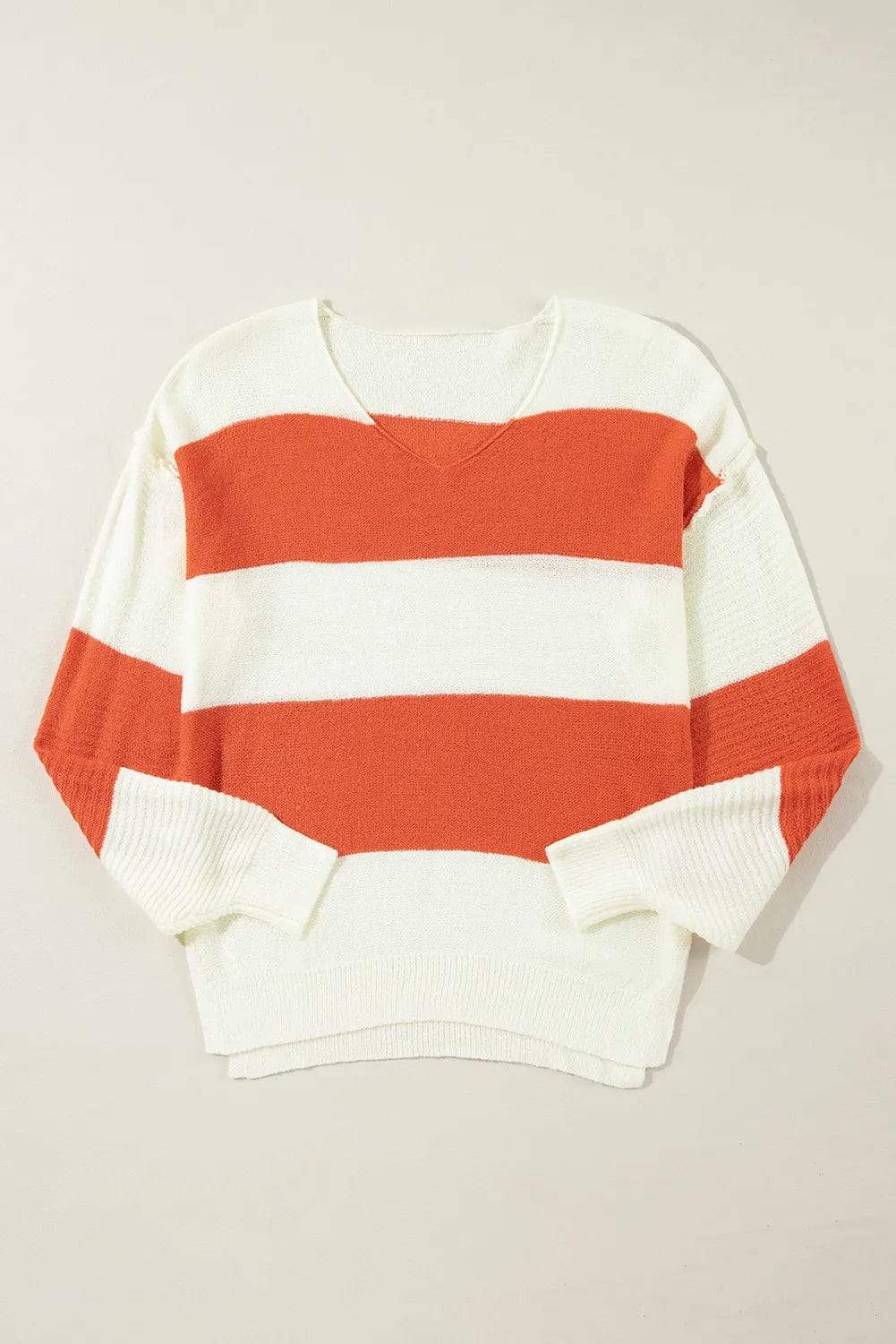Color Block Dropped Shoulder V-Neck Sweater - Trendsi - Flyclothing LLC