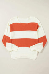 Color Block Dropped Shoulder V-Neck Sweater - Trendsi - Flyclothing LLC