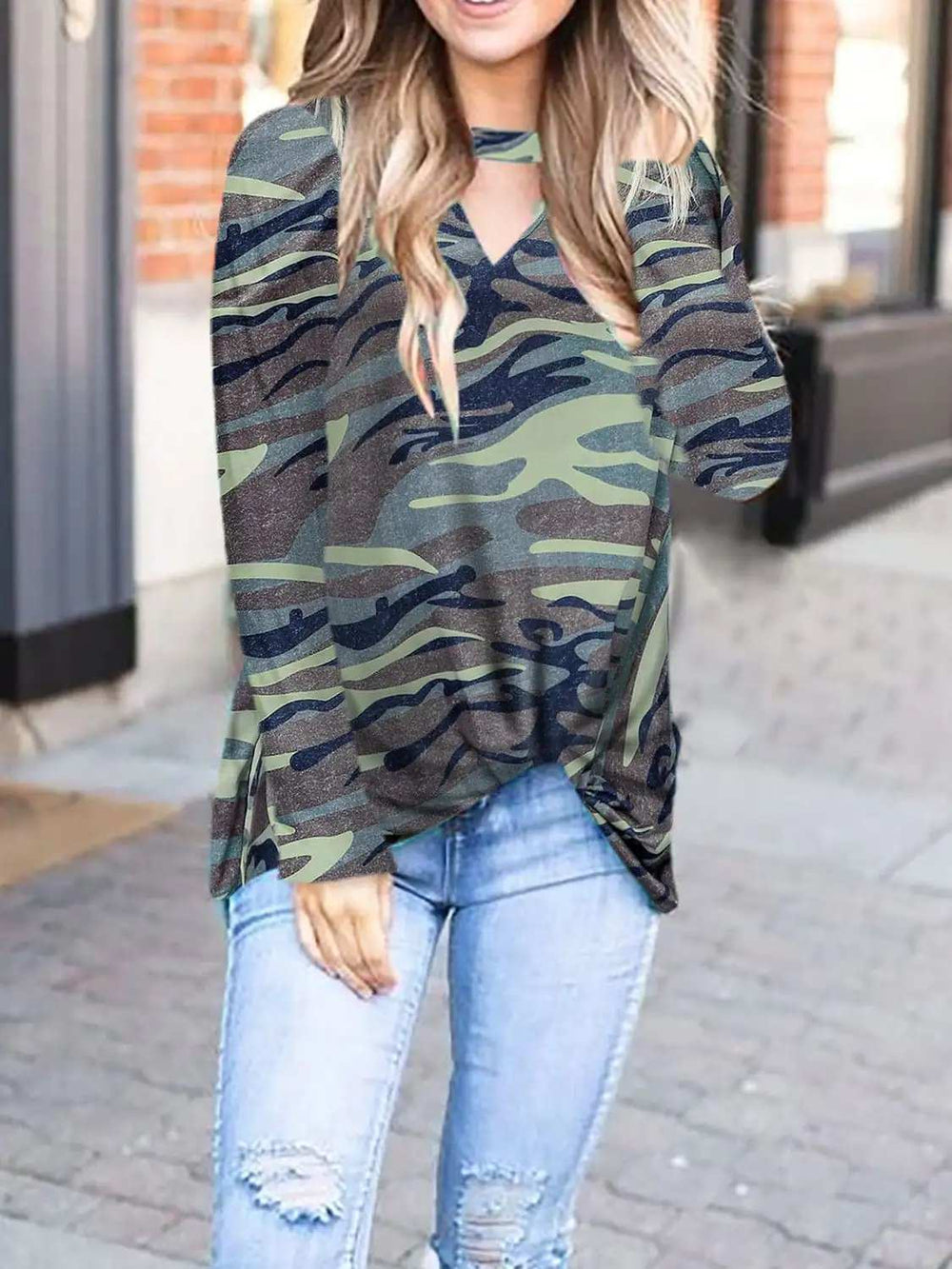 Cutout Round Neck Long Sleeve T-Shirt - Trendsi - Flyclothing LLC