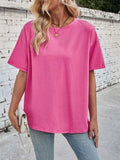 Lovelet Exposed Seam Round Neck Half Sleeve T-Shirt - Trendsi - Flyclothing LLC