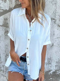 Full Size Button Down Short Sleeve Shirt Plus Size - Trendsi - Flyclothing LLC