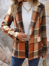 Perfee Plaid Button Down Lapel Collar Blazer - Trendsi - Flyclothing LLC