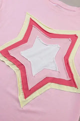 Color Block Star Patched Oversized T-Shirt - Trendsi - Flyclothing LLC