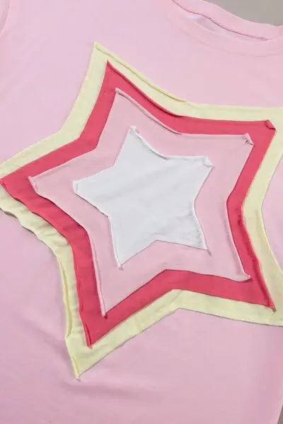 Color Block Star Patched Oversized T-Shirt - Trendsi - Flyclothing LLC