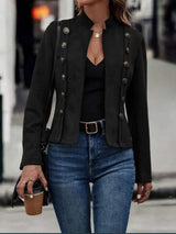 Decorative Button Open Front Long Sleeve Jacket - Trendsi - Flyclothing LLC