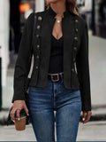 Decorative Button Open Front Long Sleeve Jacket - Trendsi - Flyclothing LLC