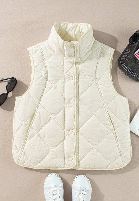 Snap Down Texture Vest Coat with Pockets - Trendsi - Flyclothing LLC
