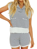 Striped Cap Sleeve Top and Shorts Sweater Set - Trendsi - Flyclothing LLC