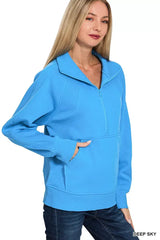 Zenana Half Zip Fleece Sweatshirt with kangaroo Pocket - Trendsi - Flyclothing LLC