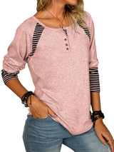 Full Size Striped Quarter Button Long Sleeve T-Shirt - Trendsi - Flyclothing LLC