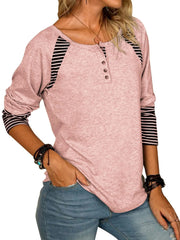 Full Size Striped Quarter Button Long Sleeve T-Shirt - Trendsi