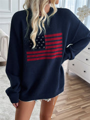 Devine US Flag Round Neck Long Sleeve Knit Top - Trendsi