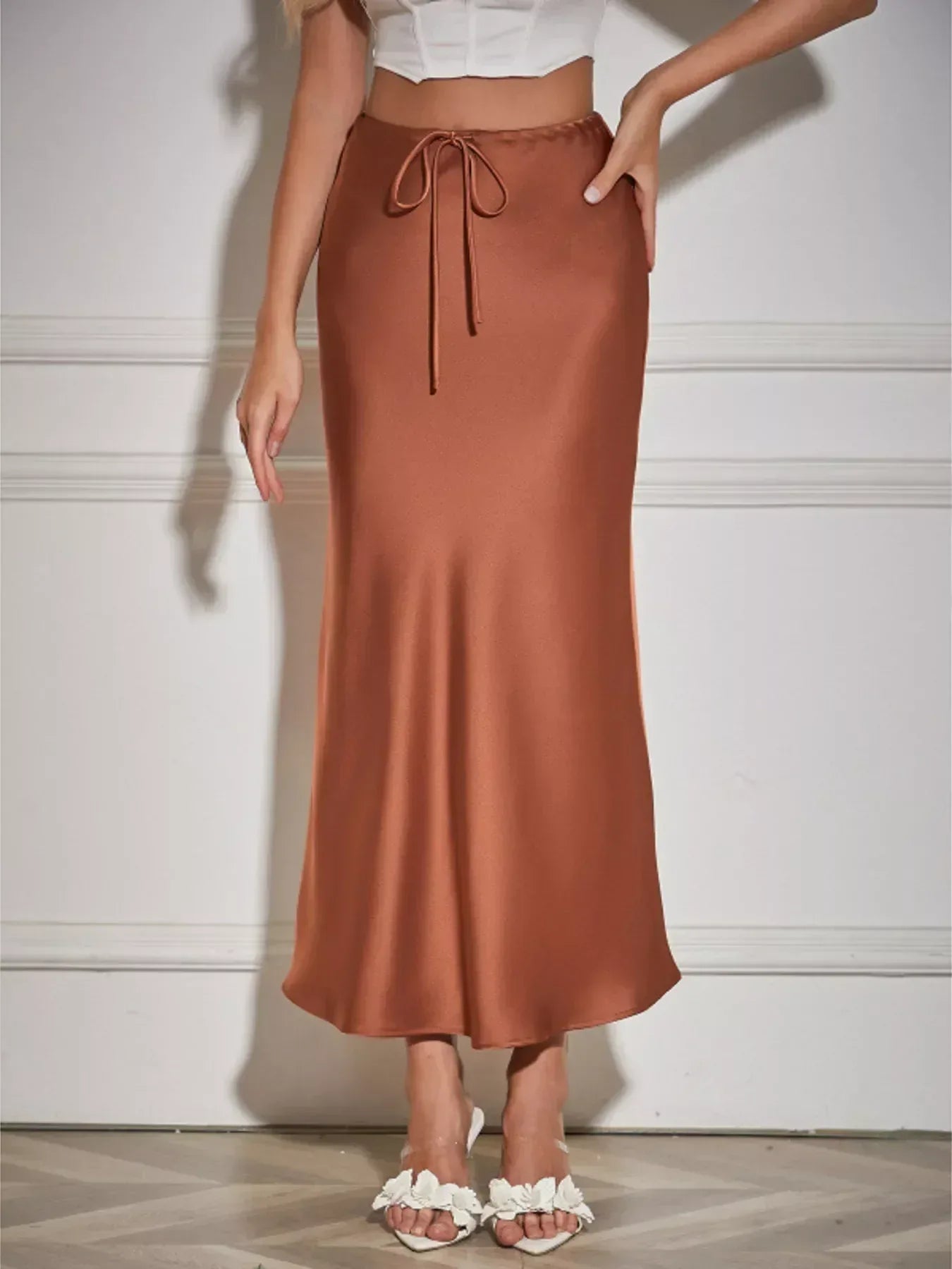 Satin Midi Skirt - Trendsi - Flyclothing LLC