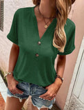 Full Size Casual Notched Short Sleeve Blouse Plus Size - Trendsi - Flyclothing LLC