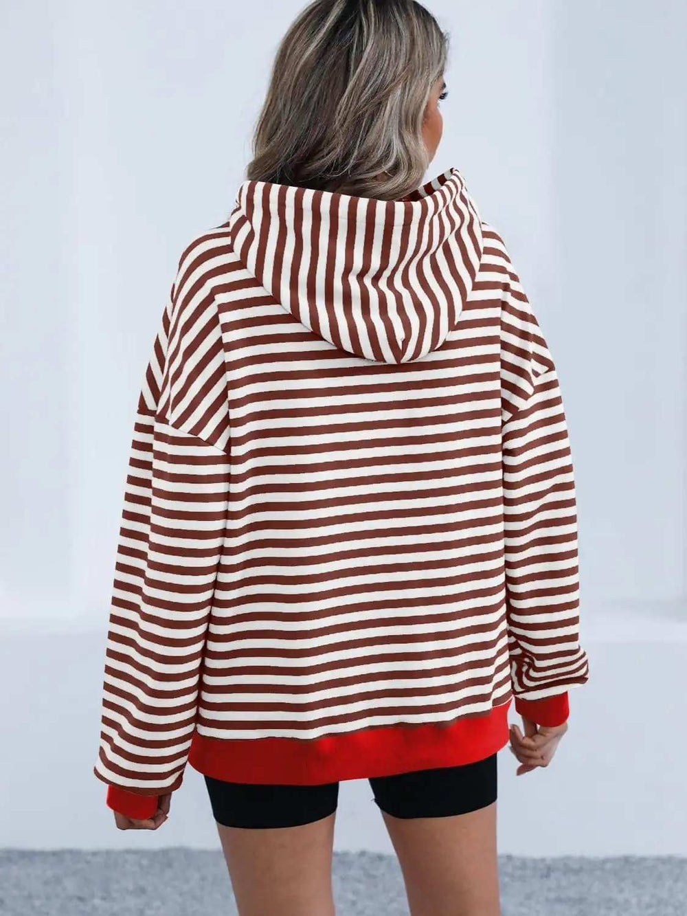 Drawstring Striped Long Sleeve Hoodie - Trendsi - Flyclothing LLC