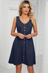 Buttoned Wide Strap Mini Dress - Trendsi - Flyclothing LLC