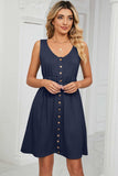Buttoned Wide Strap Mini Dress - Trendsi - Flyclothing LLC