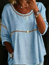 Full Size Hollow Out Round Neck Top Plus Size - Trendsi - Flyclothing LLC