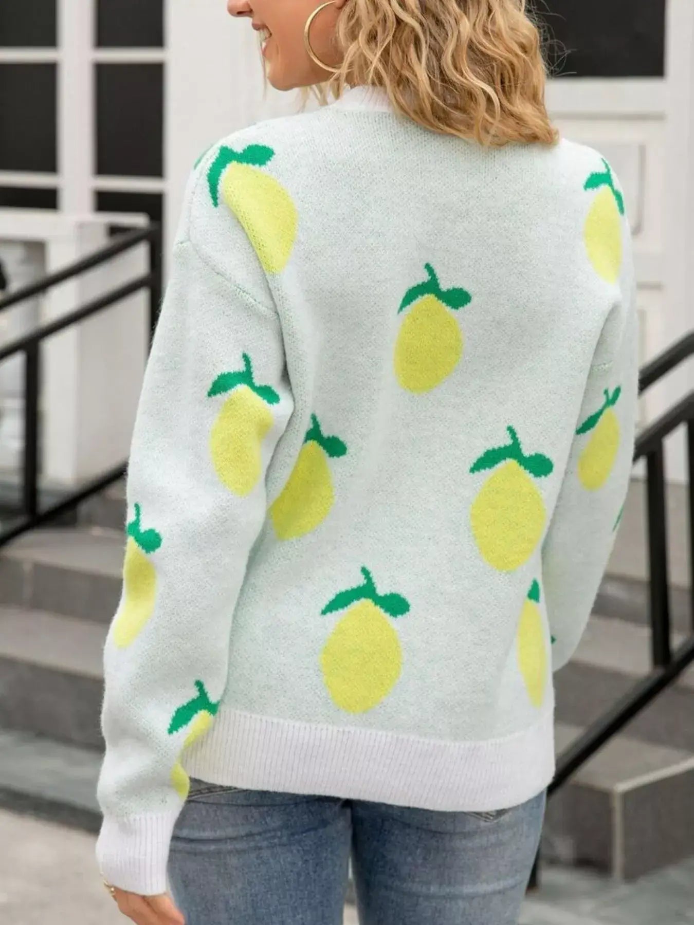 Lemon Crew Neck Round Neck Sweater - Trendsi - Flyclothing LLC