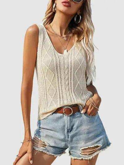 Cable-Knit V-Neck Sweater Vest - Trendsi - Flyclothing LLC