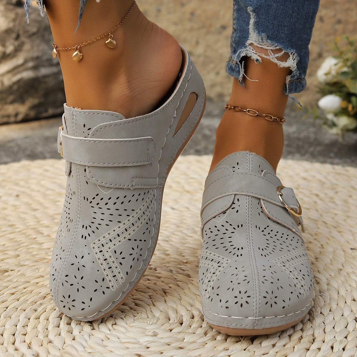 Suede Round Toe Wedge Sandals - Trendsi - Flyclothing LLC
