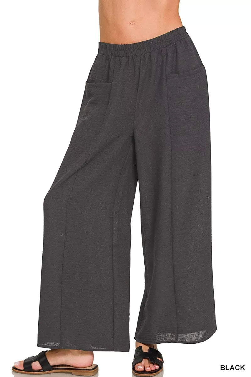 Zenana Woven Airflow Elastic Waistband Pants - Trendsi - Flyclothing LLC