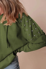 Rivet Drawstring Long Sleeve Hoodie - Trendsi - Flyclothing LLC