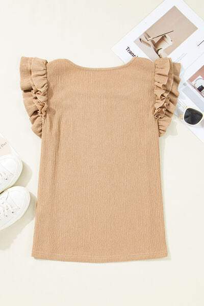 Ruffled Square Neck Textured Cap Sleeve Top - Trendsi - Flyclothing LLC
