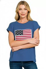 Zenana Full Size US Flag Round Neck Short Sleeve T-Shirt Plus Size - Trendsi - Flyclothing LLC