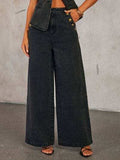 Button Down Vest and Wide Leg Jeans Denim Set - Trendsi - Flyclothing LLC
