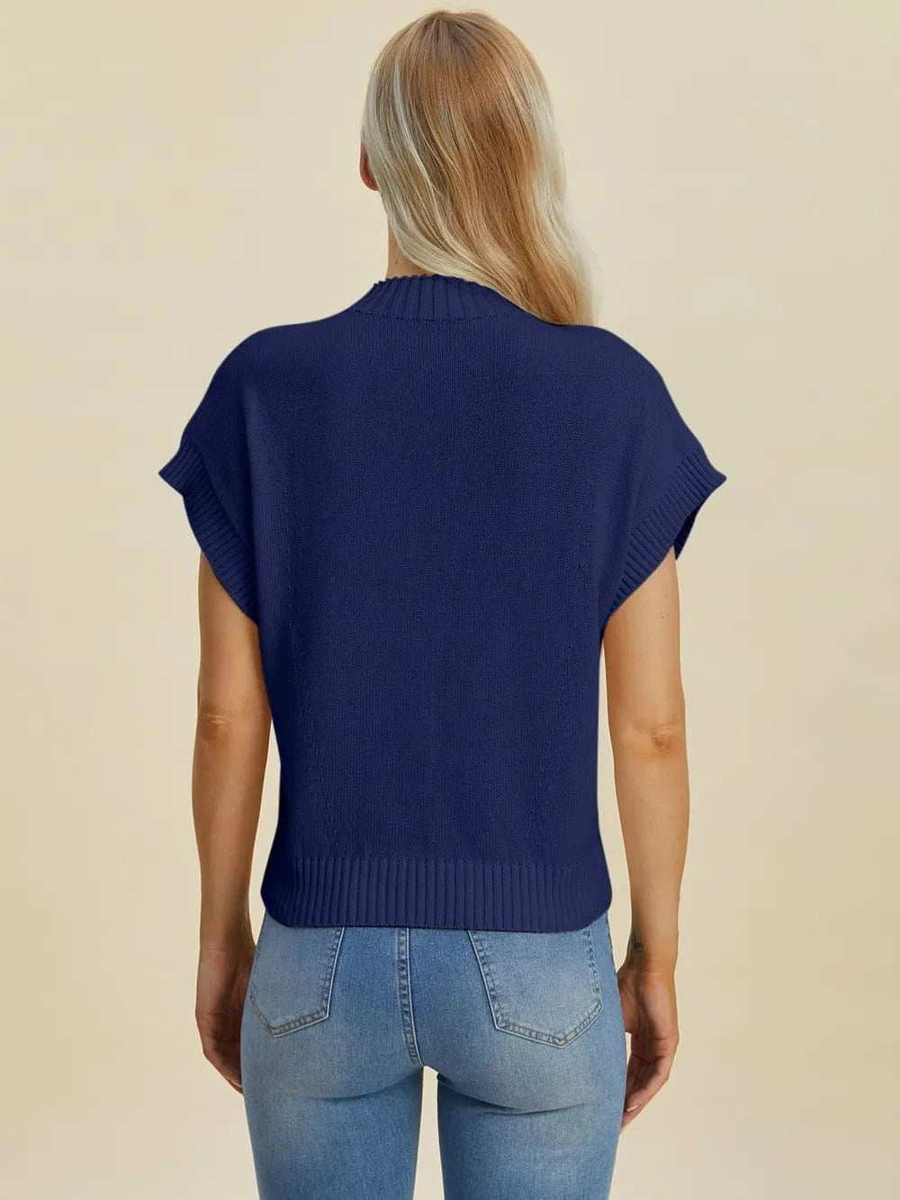 Double Take Full Size Mock Neck Short Sleeve Sweater - Trendsi - Flyclothing LLC