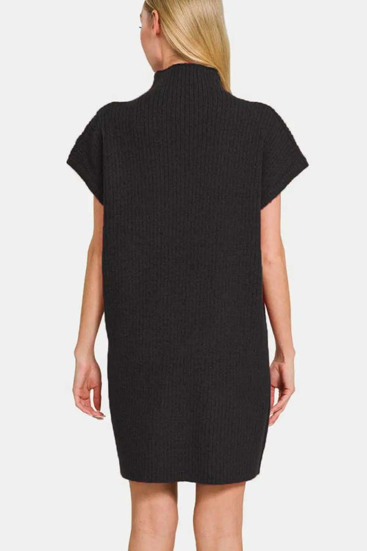 Zenana Short Sleeve Sweater Mini Dress - Trendsi - Flyclothing LLC