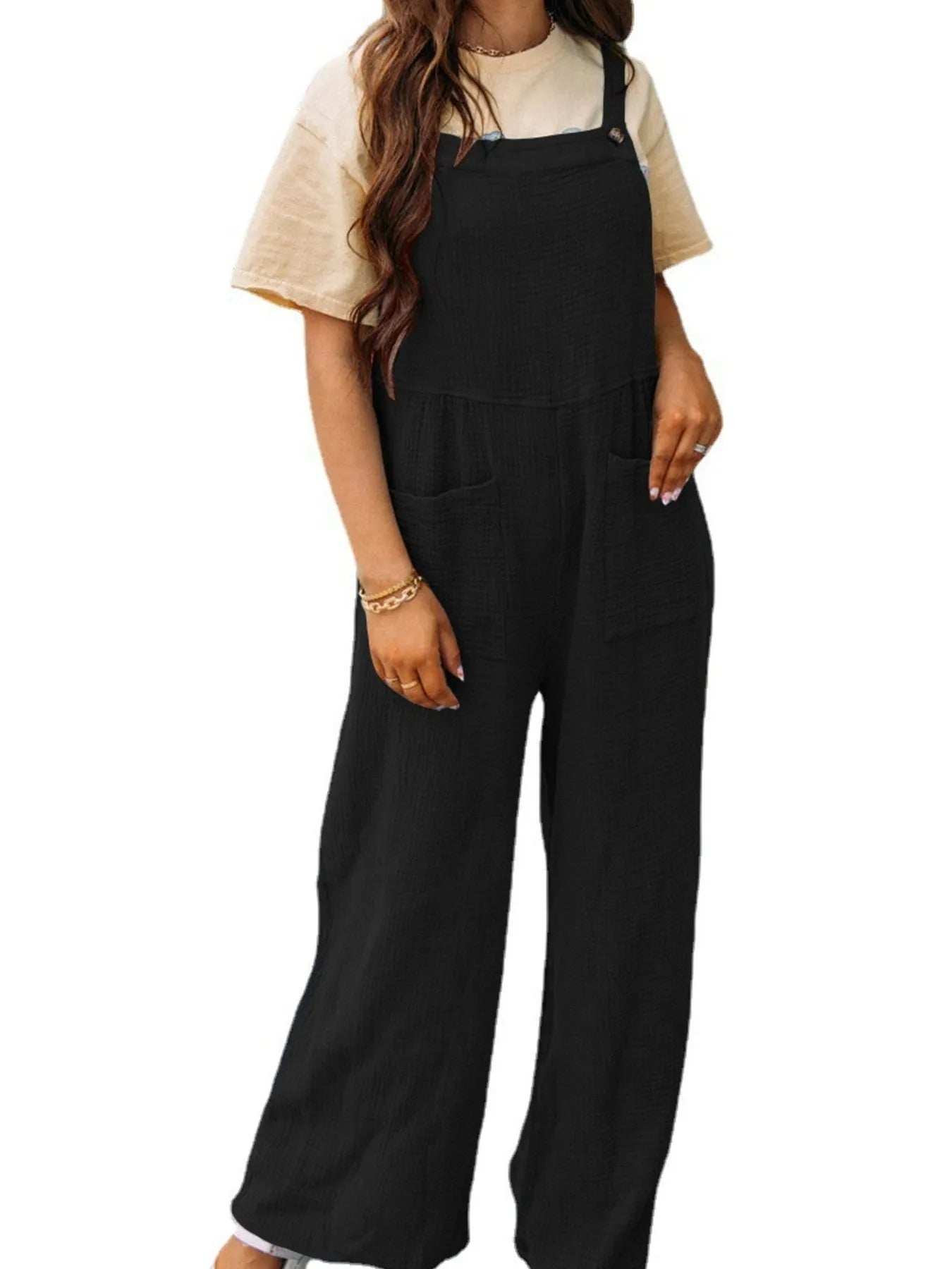 Full Size Casual Wide Leg Textured Overalls Plus Size - Trendsi - Flyclothing LLC