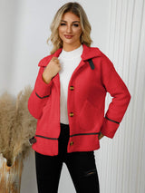 Pocketed Button Down Collared Neck Jacket - Trendsi - Flyclothing LLC