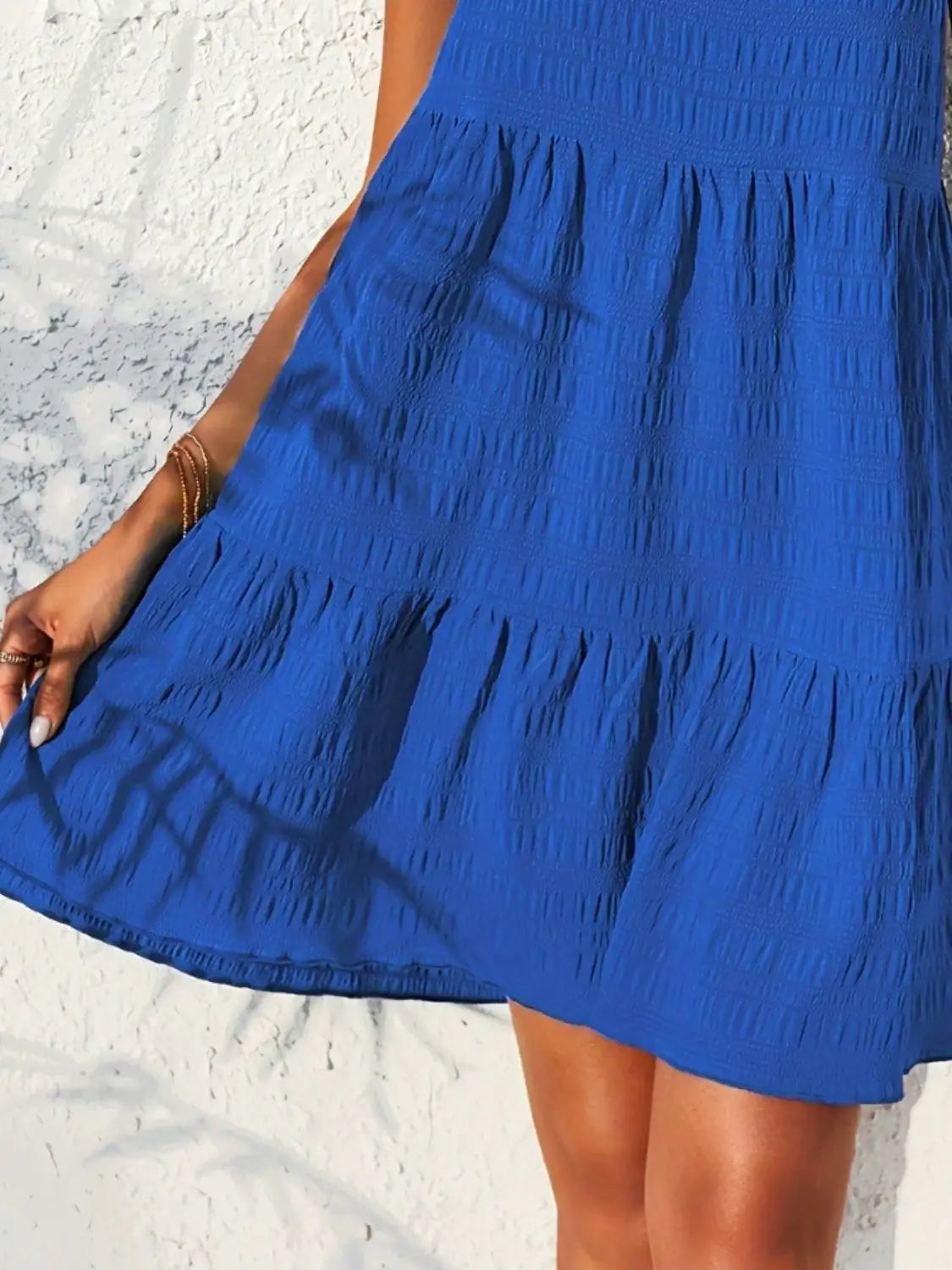 Textured Tied Single Shoulder Mini Dress - Trendsi - Flyclothing LLC
