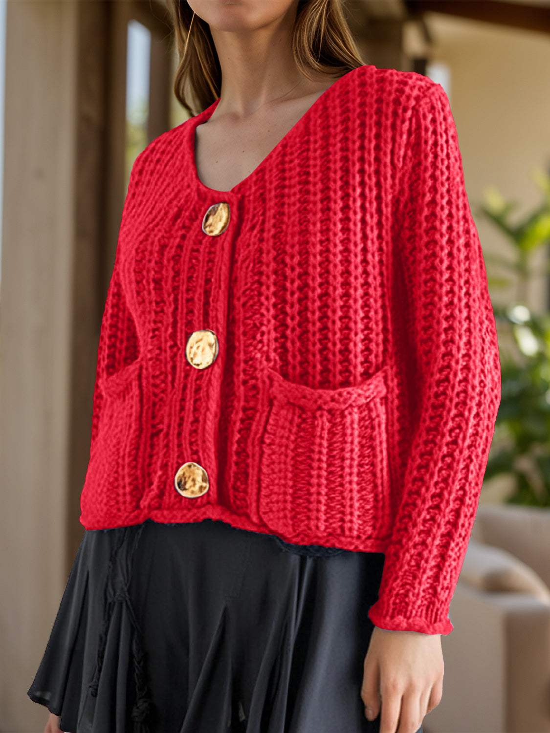 Button Down Long Sleeve Cardigan - Trendsi - Flyclothing LLC
